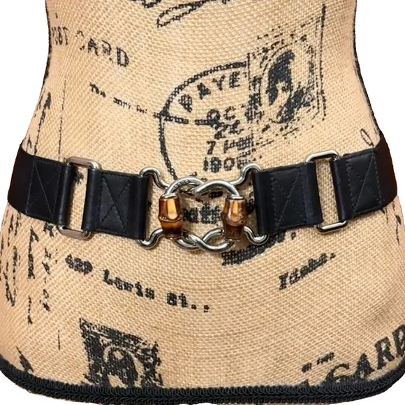 Authentic Gucci Bamboo And Black Elastic Belt - Picture 1 of 10